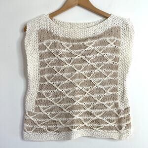 Vintage 80s Boho Coastal Cottagecore Hand Knit Linen Cotton Sweater Vest M